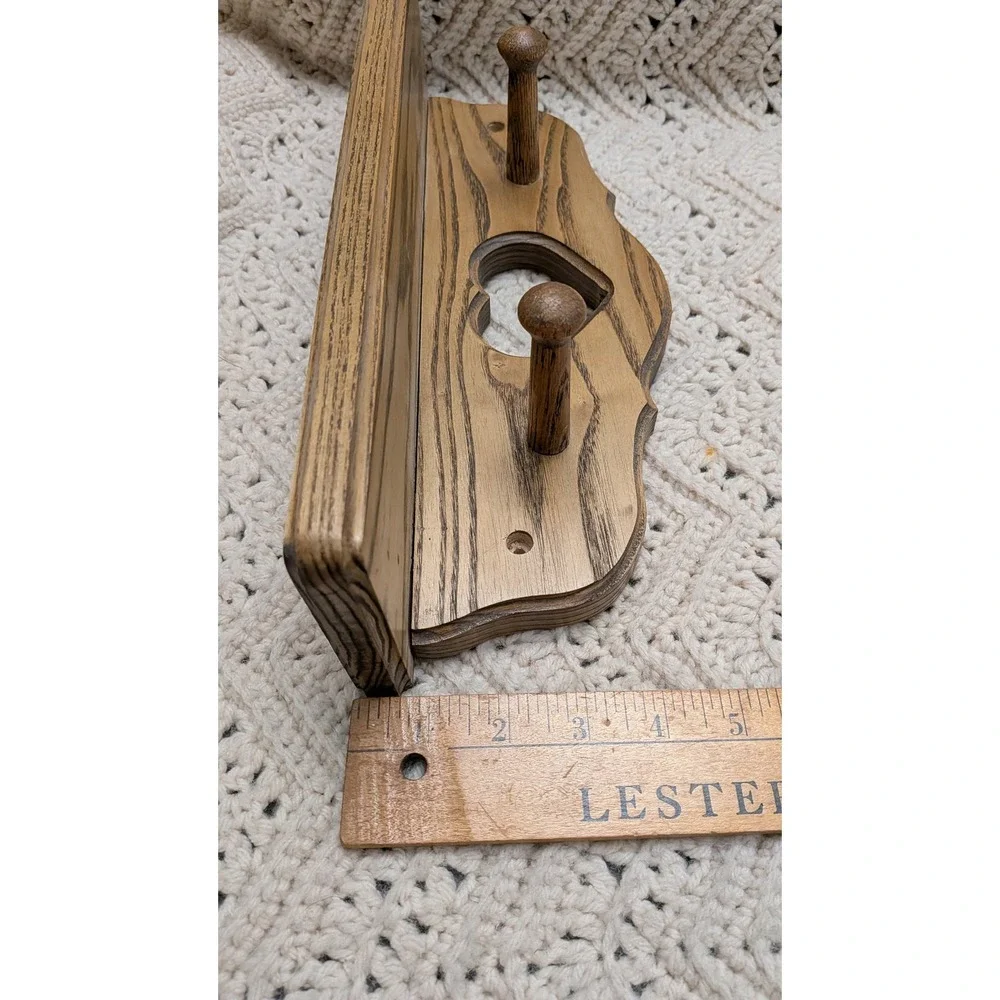 Vintage Wood Wall Shelf Heart Cutout 2 Peg Hooks Rustic Farmhouse Brown 12 Inch